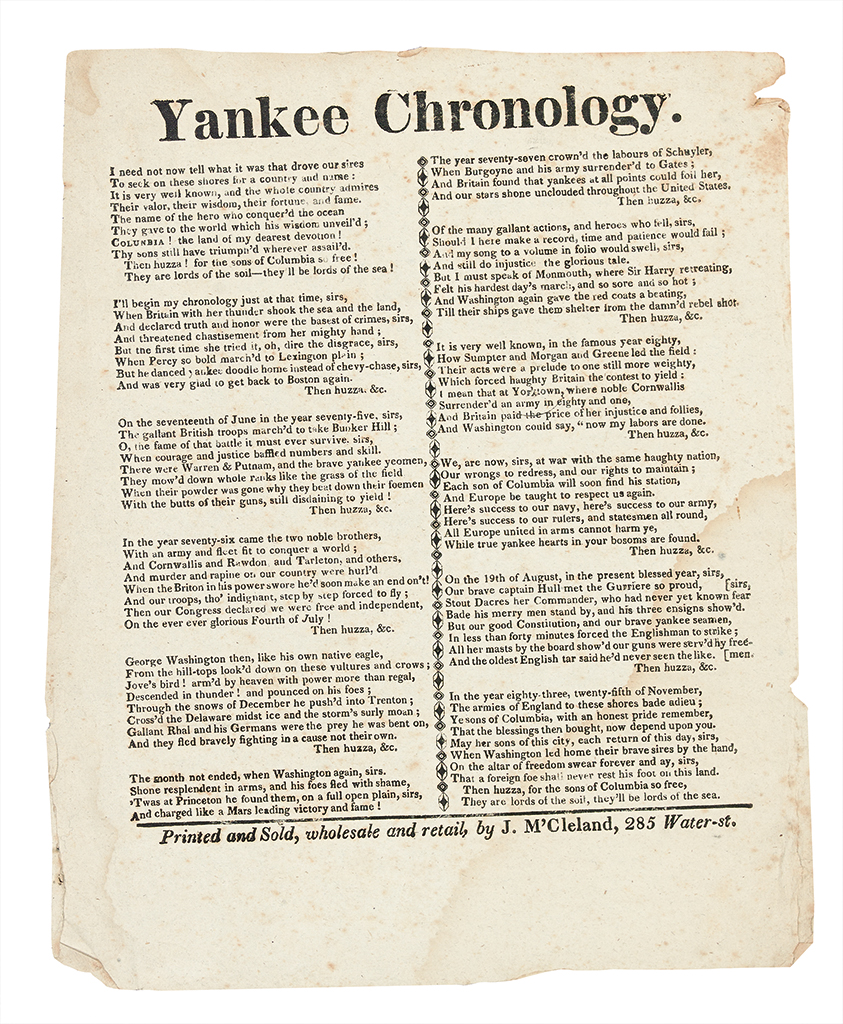 (WAR OF 1812.) [Dunlap, William.] Yankee Chronology.